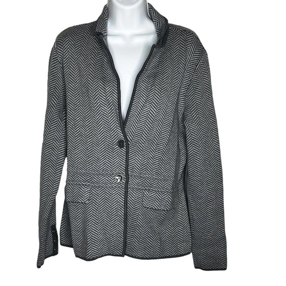 TALBOTS SZ M Knit Blazer Jacket 100% Merino Wool Gray Herringbone Pockets NEW - Picture 1 of 11